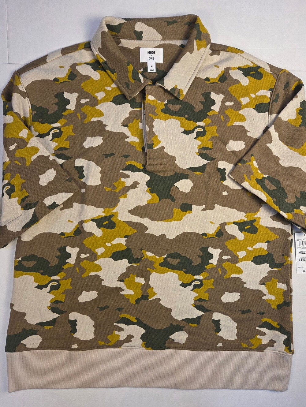 Men’s Short Zip Camo Polo Shirt - Beige/Olive/Yellow